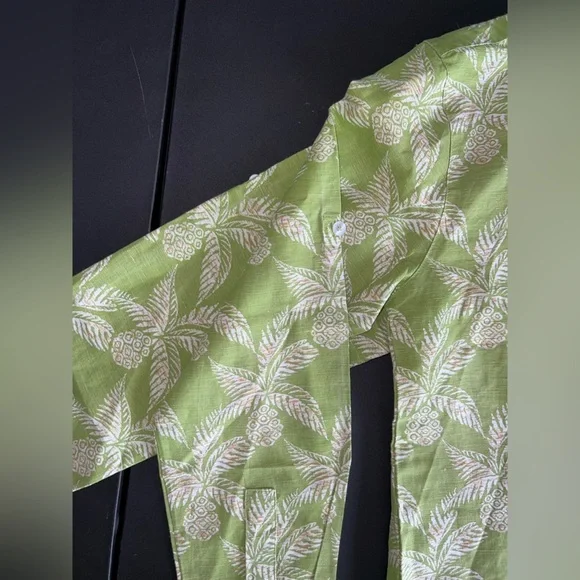 Tizzie Bright Green Pineapple Linen Popover Blouse Top Size L - Picture 9 of 9